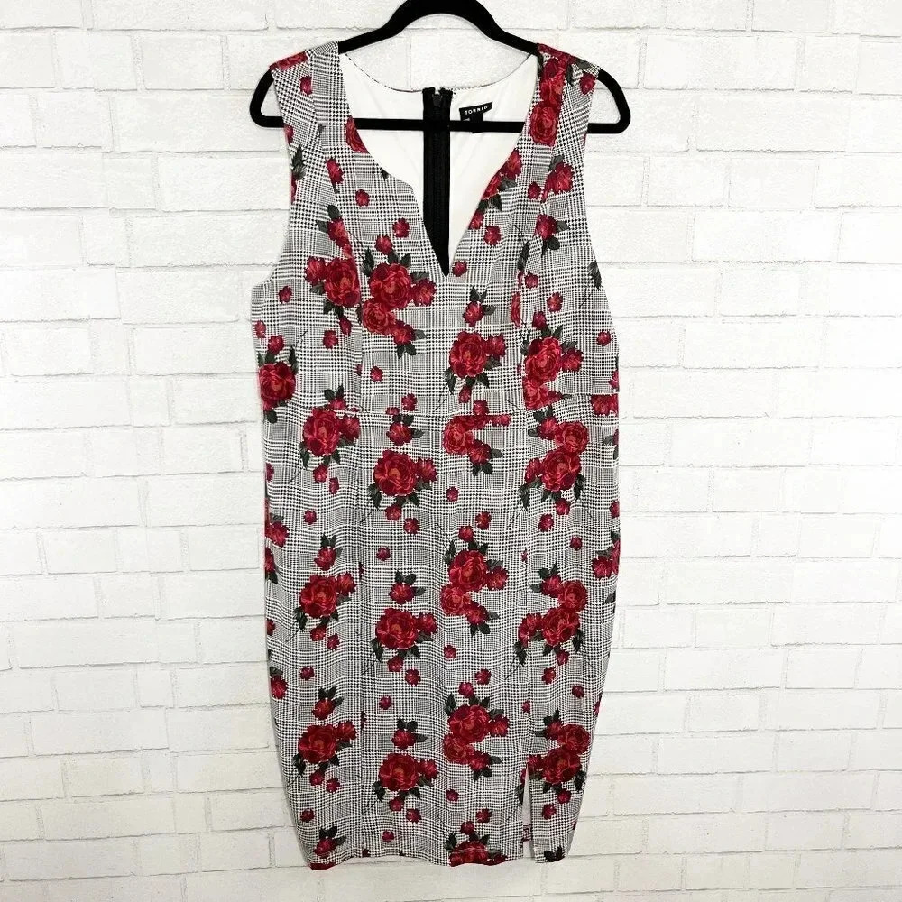 Torrid Black & White Plaid & Floral Ponte Midi Sheath Dress Women's Plus Size 18